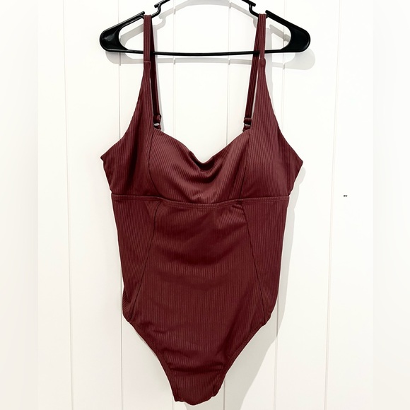 Andie Swim NWT Havana Ribbed One Piece swimsuit size 3X deep rose burgundy - Picture 1 of 8